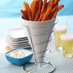 Crispy Baked Sweet Potato Fries with Blue Cheese Dressing
