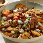 Grilled Sweet Potato Salad with Hot Bacon Dressing, Blue Cheese & Pecans